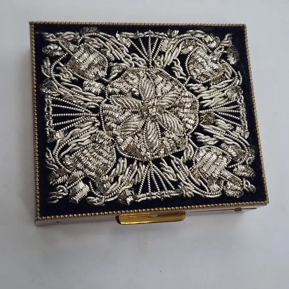 Vintage Treasures of India Zardozi Embroidery Compact Mirror Lipstick Case